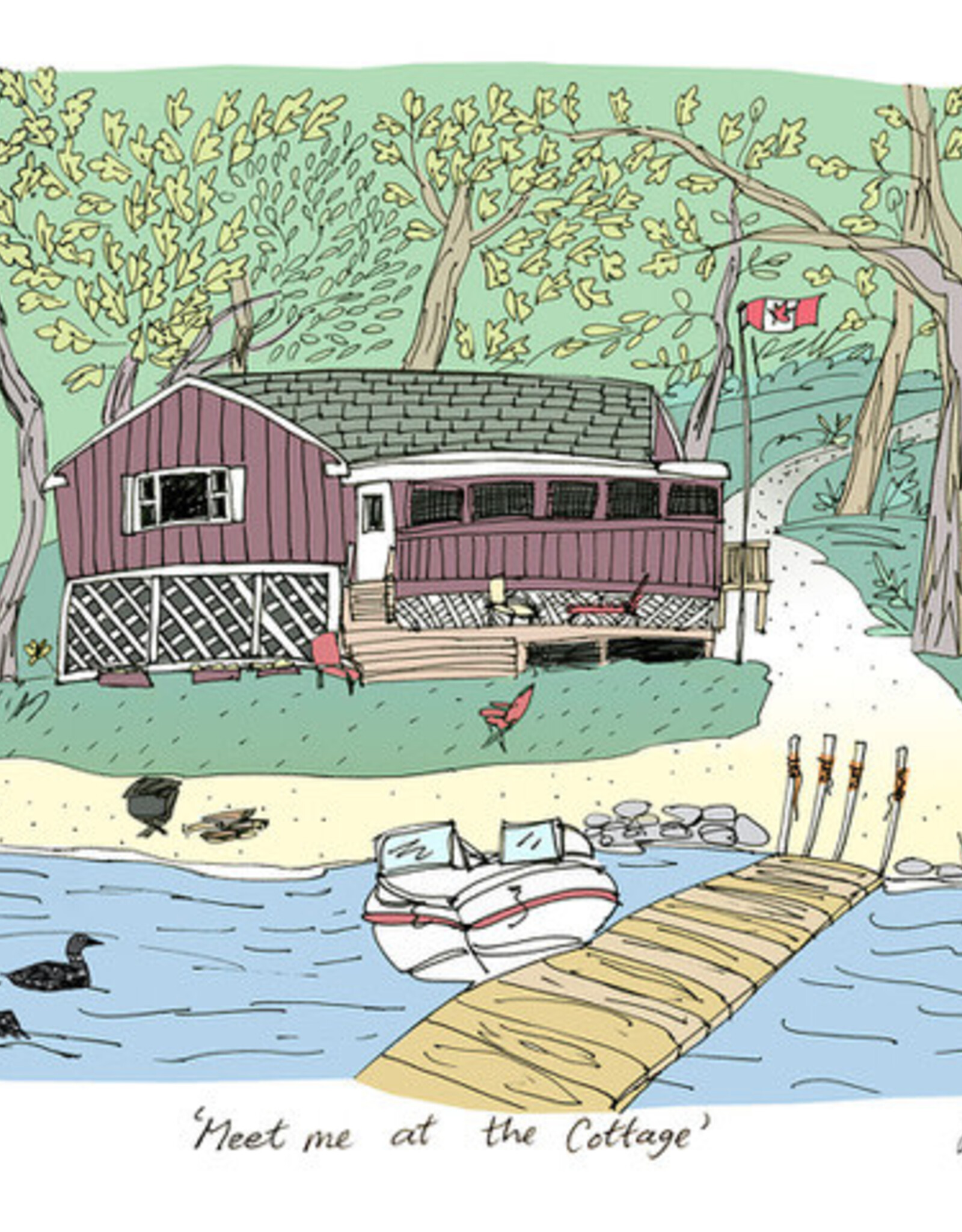 Emma Fitzgerald - Art Print, Meet me at the Cottage (Canada Flag Dock), 8.5 x 11"