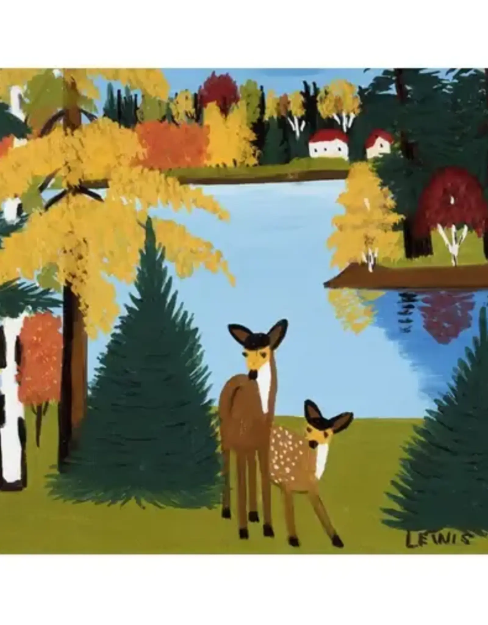 Maud Lewis - Art Print, Fall Scene with Deer, 8x10"