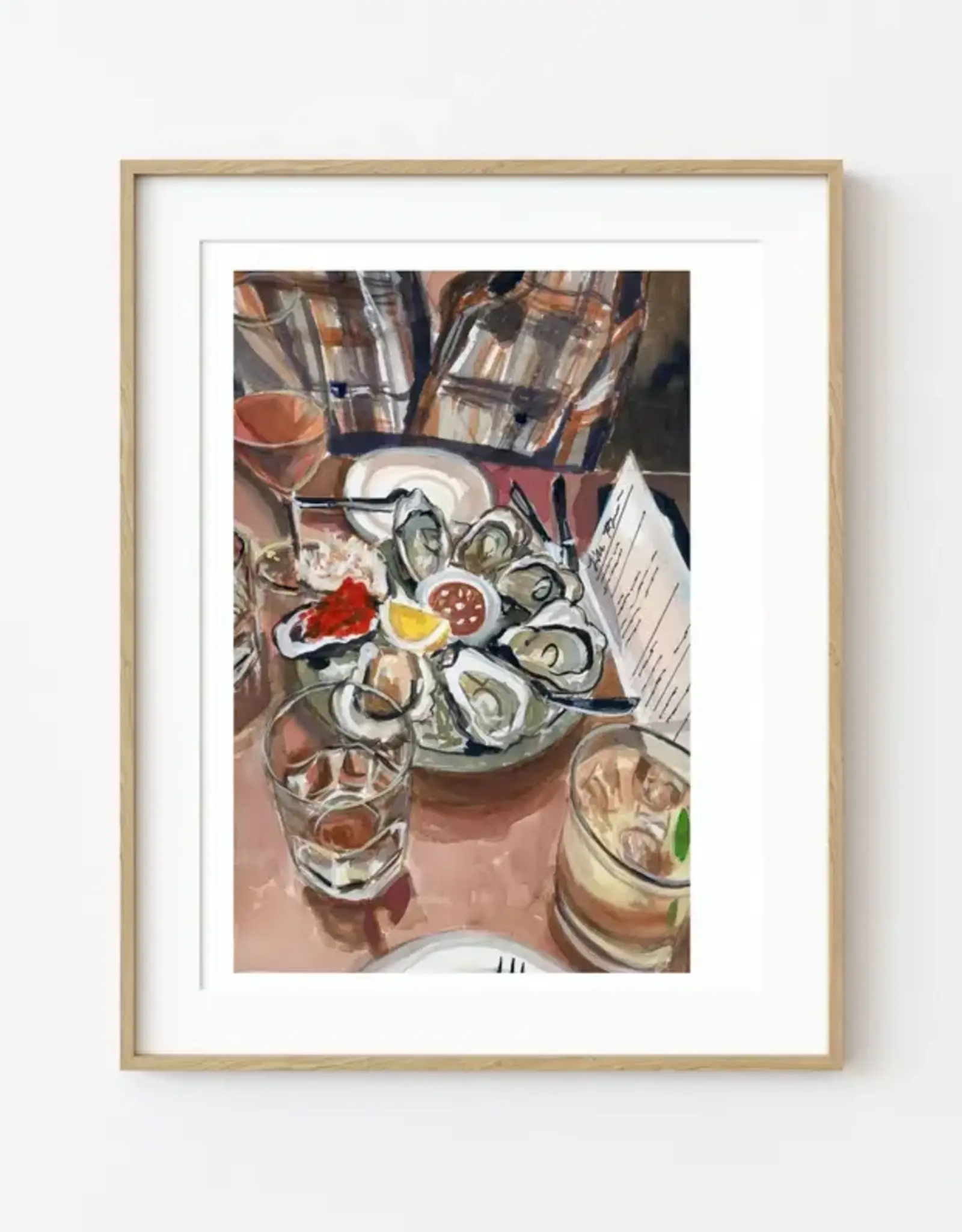 Medjool Studio - Art Print, Eating Together Oysters Date Night, 8 x 10"