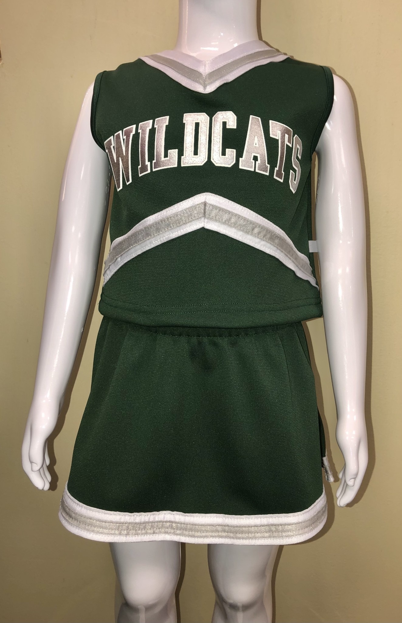 Third Street Sportswear Cheerleading: Third Street 3-Piece Green/White/Silver/Wildcats