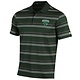Under Armour Polo: UA Men's Dark Green with Gray/White Stripe West over Cat in Green Thread