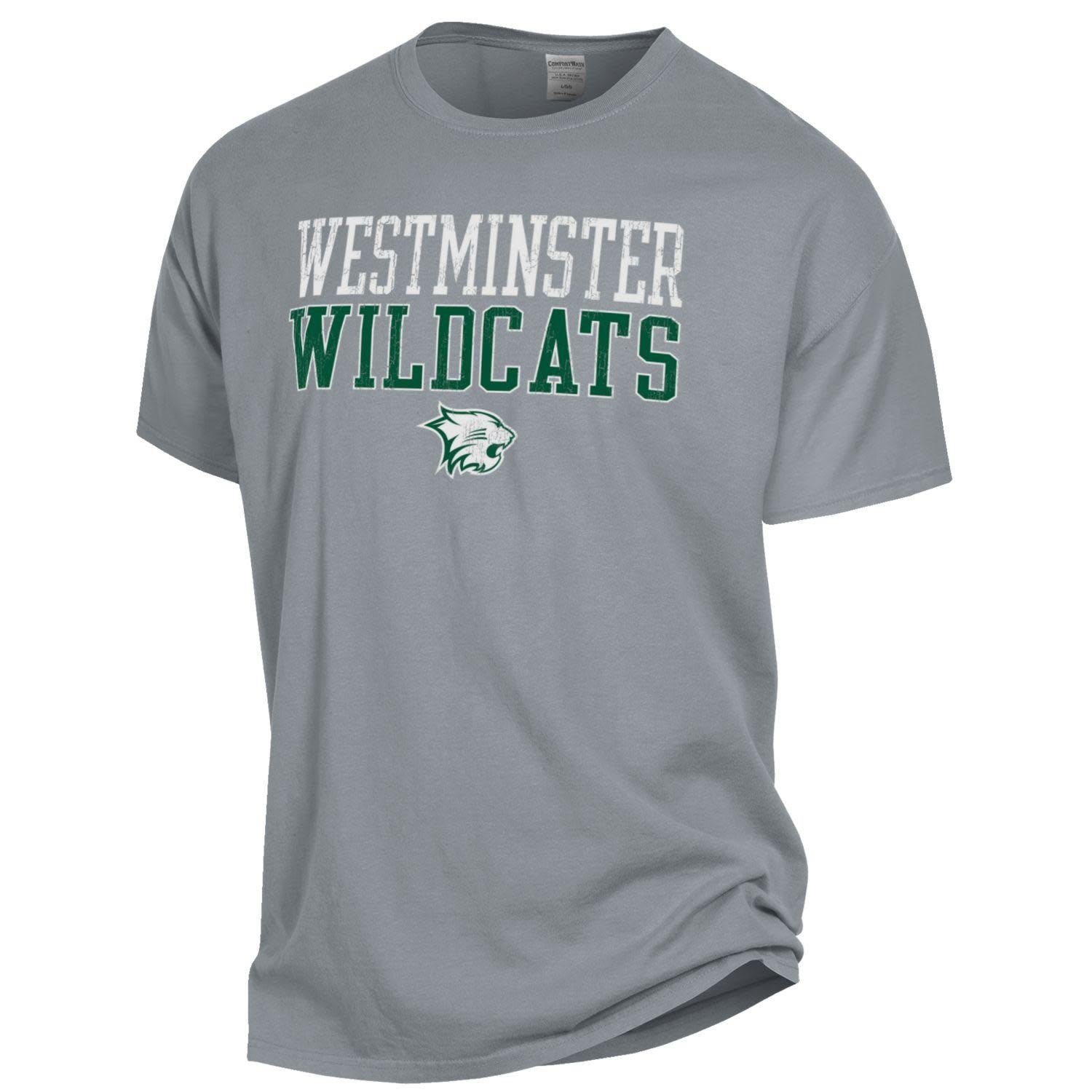 Comfort Wash T: Comfort Wash SS Westminster Wildcats over Wildcat Logo