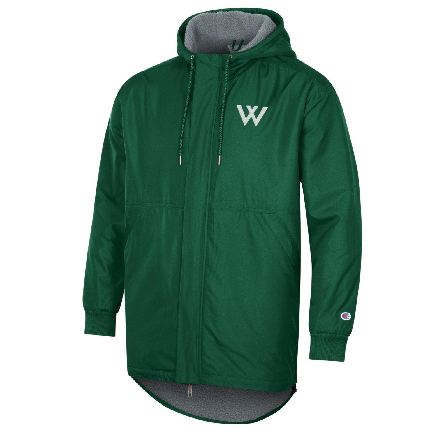 Champion JACKET: CHAMPION GREY SHERPA LINED STADIUM |DARK GREEN