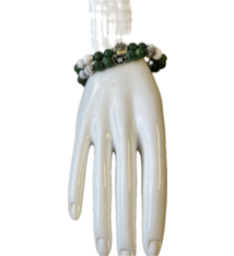 Beaded Bracelet: Green and White Marble Stone (Paw or W)