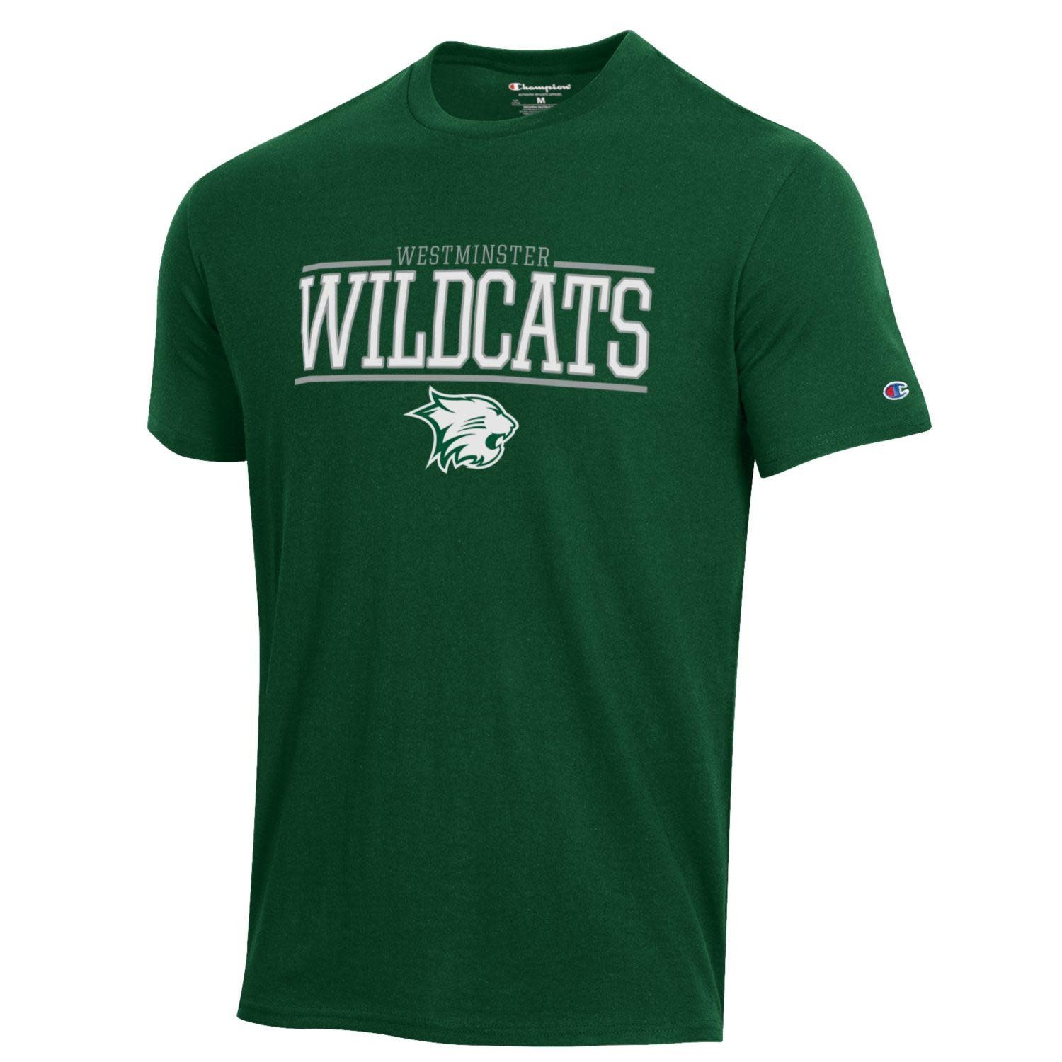 Champion T: Champion Men's SS Wildcats Puffy Letter w/ Cathead - Green