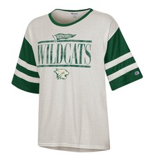 Champion T: Champion SS Women's Ivory w/ Green Sleeves faded Wildcats