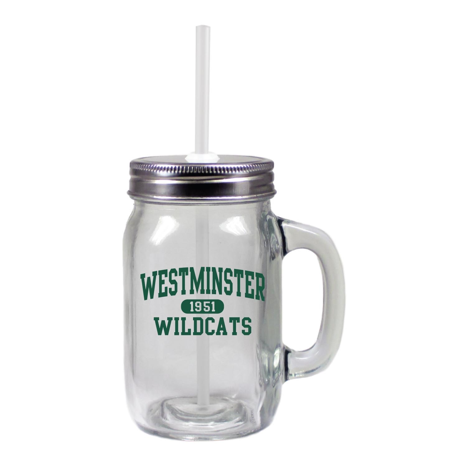 Nordic Company, Inc. Mug: Mason Jar w/ Aluminum lid and straw 15 oz Westminster Wildcats