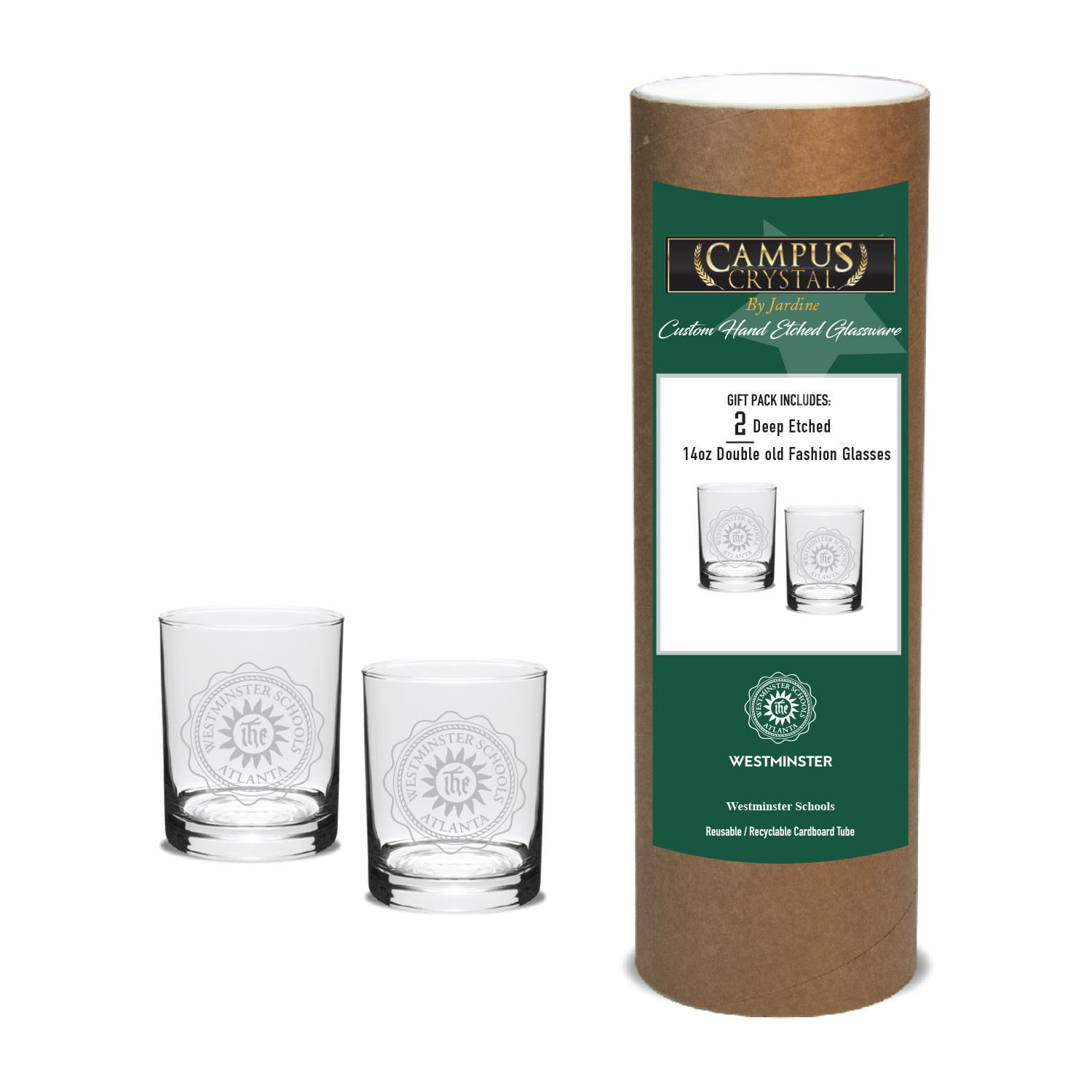 Jardine Glassware: 14oz Double Old Fashioned Etched Seal - 2 pack