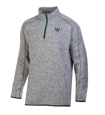 Champion Pullover: Men's Champion Gray Heathered 1/4 zip Fleece w/ green "W"