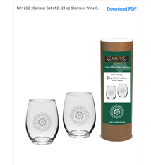 Jardine Glassware: 21 oz Stemless Wine Glass Etched Seal- 2pk
