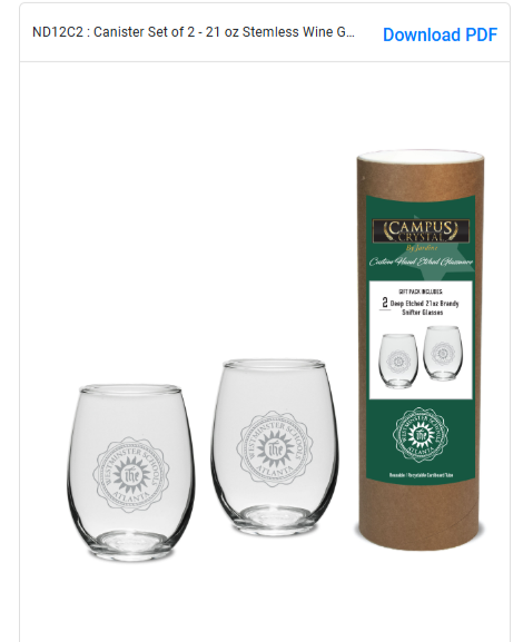 Jardine Glassware: 21 oz Stemless Wine Glass Etched Seal- 2pk