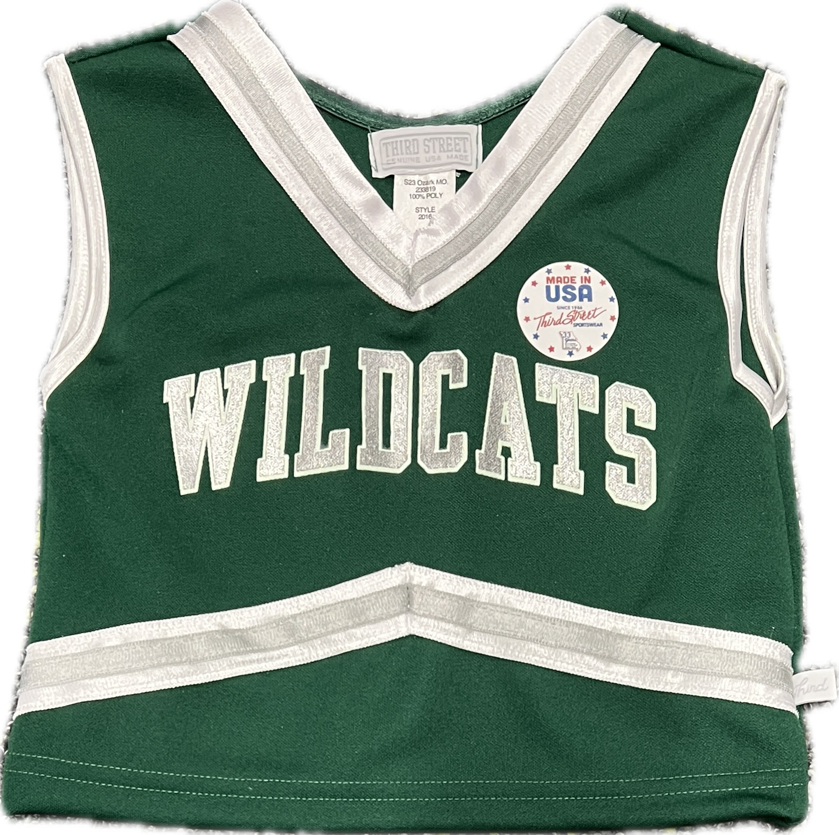 Third Street Sportswear Cheerleading: Third Street 3-Piece Green/White/Silver/Wildcats v2