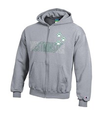 Champion Hoodie: Youth Powerblend Zip Hoodie (Heather Gray Paw Logo)