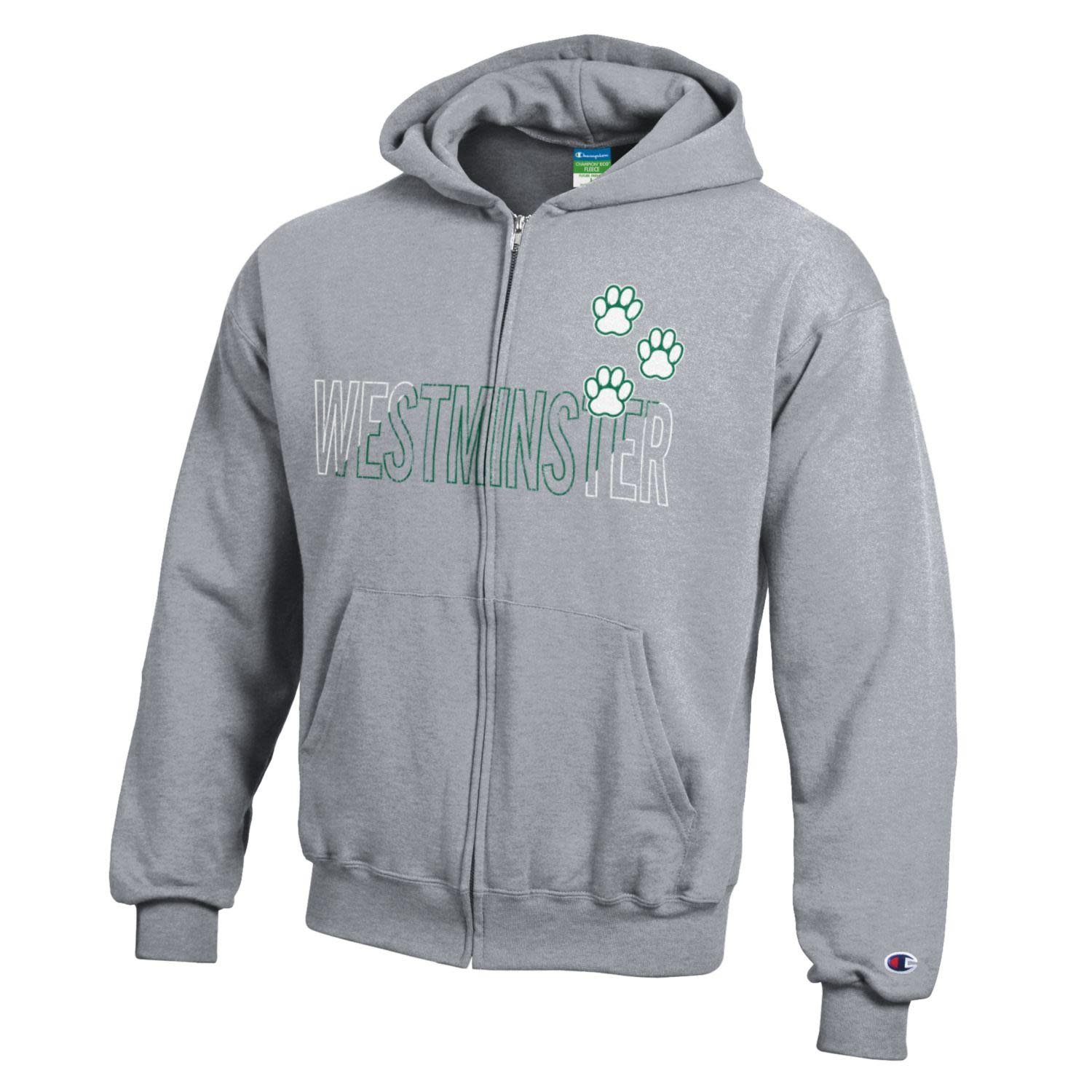 Champion Hoodie: Youth Powerblend Zip Hoodie (Heather Gray Paw Logo)