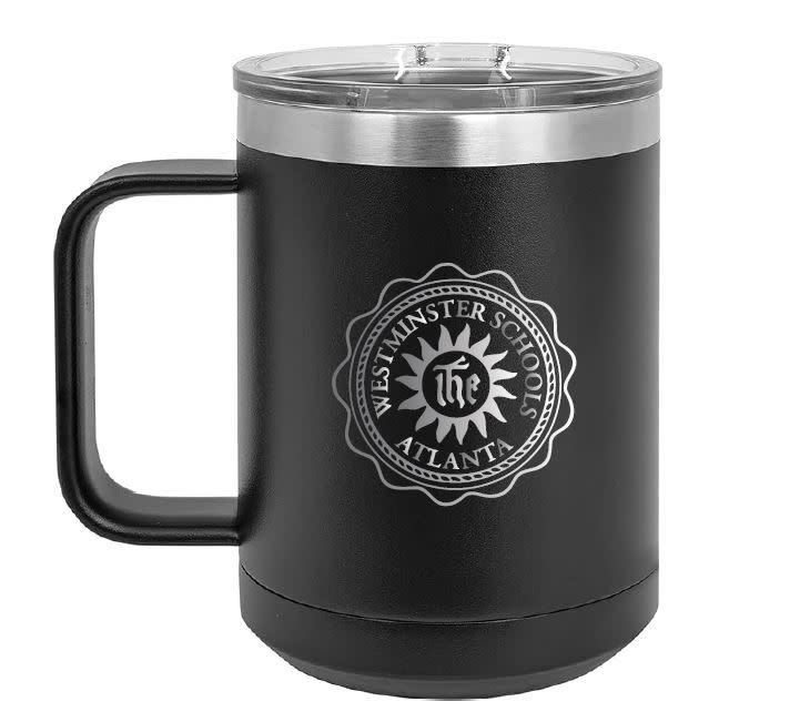 Polar Camel Mug: Black Stainless Steel Mug w/ handle Westminster Seal