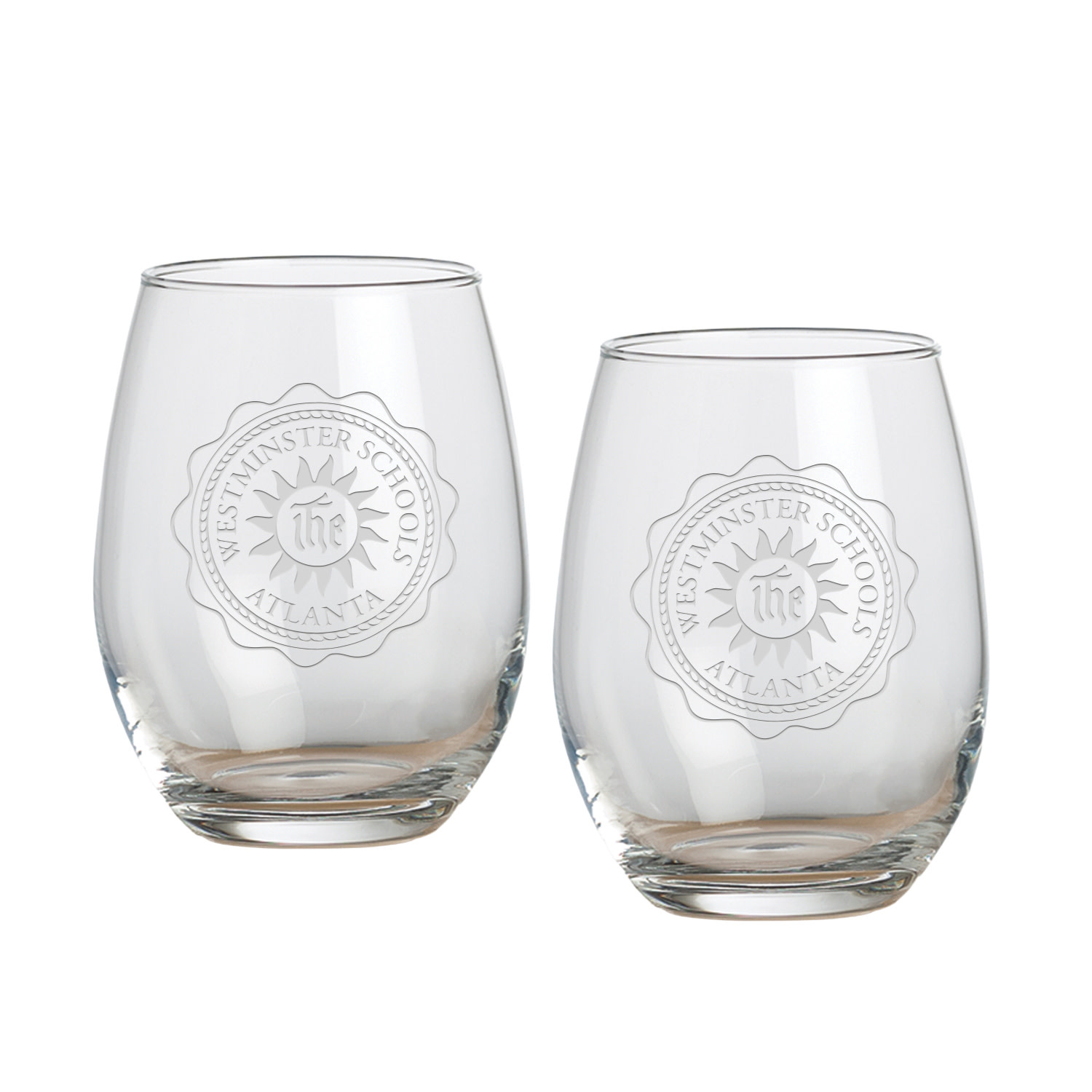 Stemless Wine 15 oz Set of 2 Etched Seal