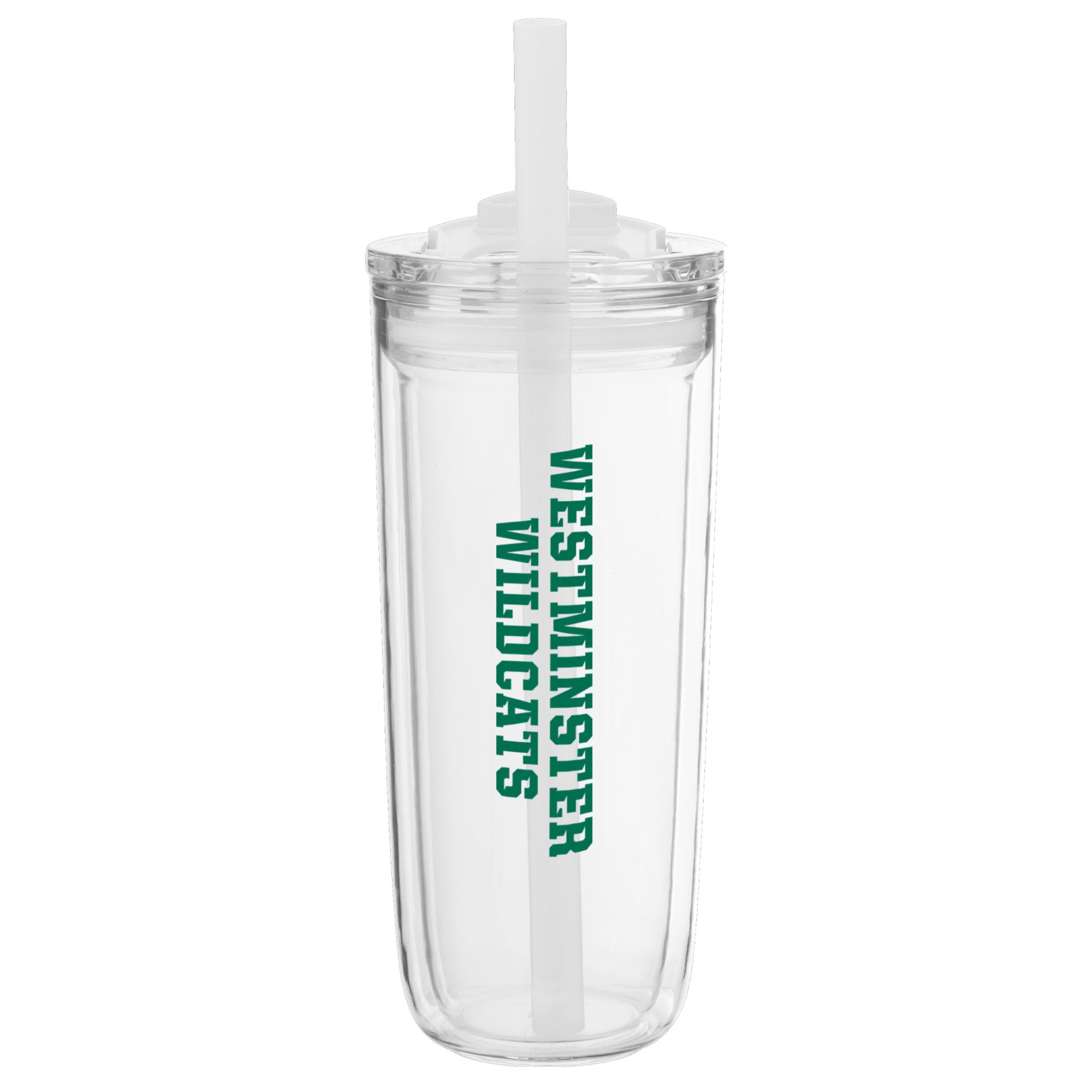 Stafford Travel Tumbler: Clear w/ Green Westminster Wildcats