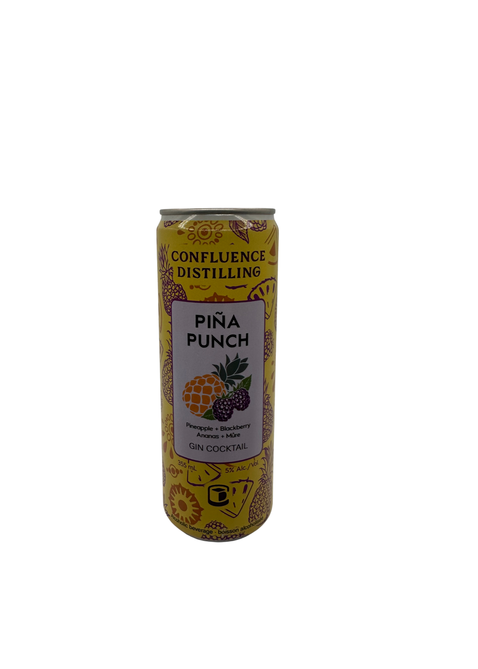 Confluence Distilling Confluence distilling pina punch pineapple blackberry gin cocktail 355ml .