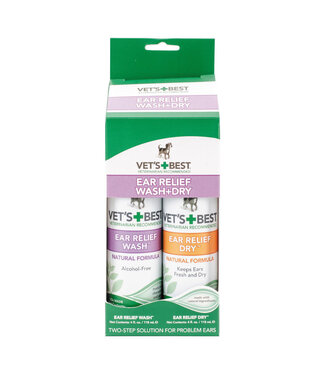 Vets Best Dog Ear Relief Wash & Dry 2 pack