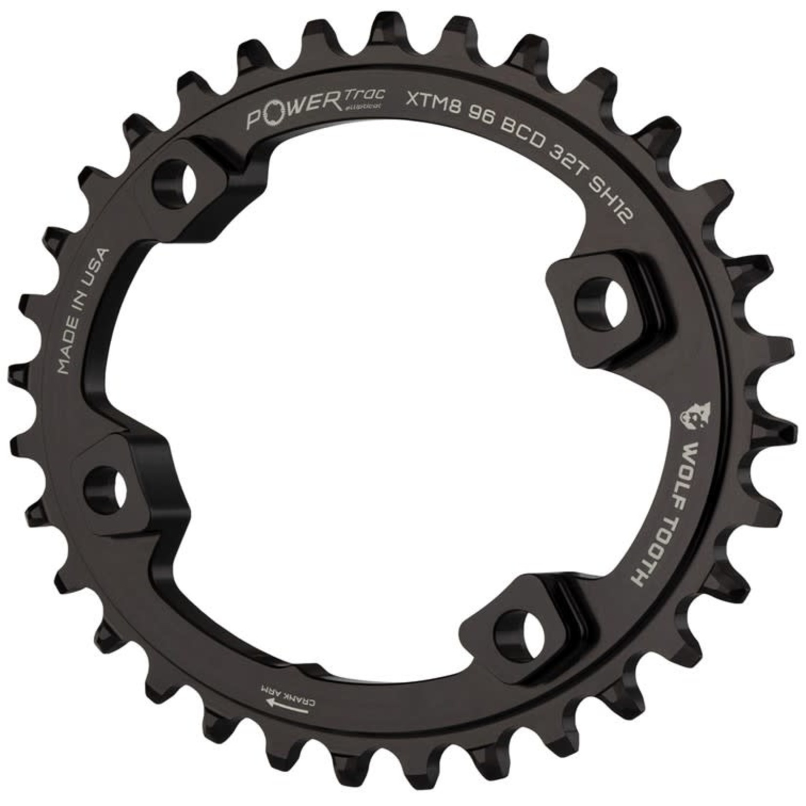 Wolf Tooth Wolf Tooth 4 Bolt Alloy 96 BCD Asymmetric 32 Tooth Black Chainring