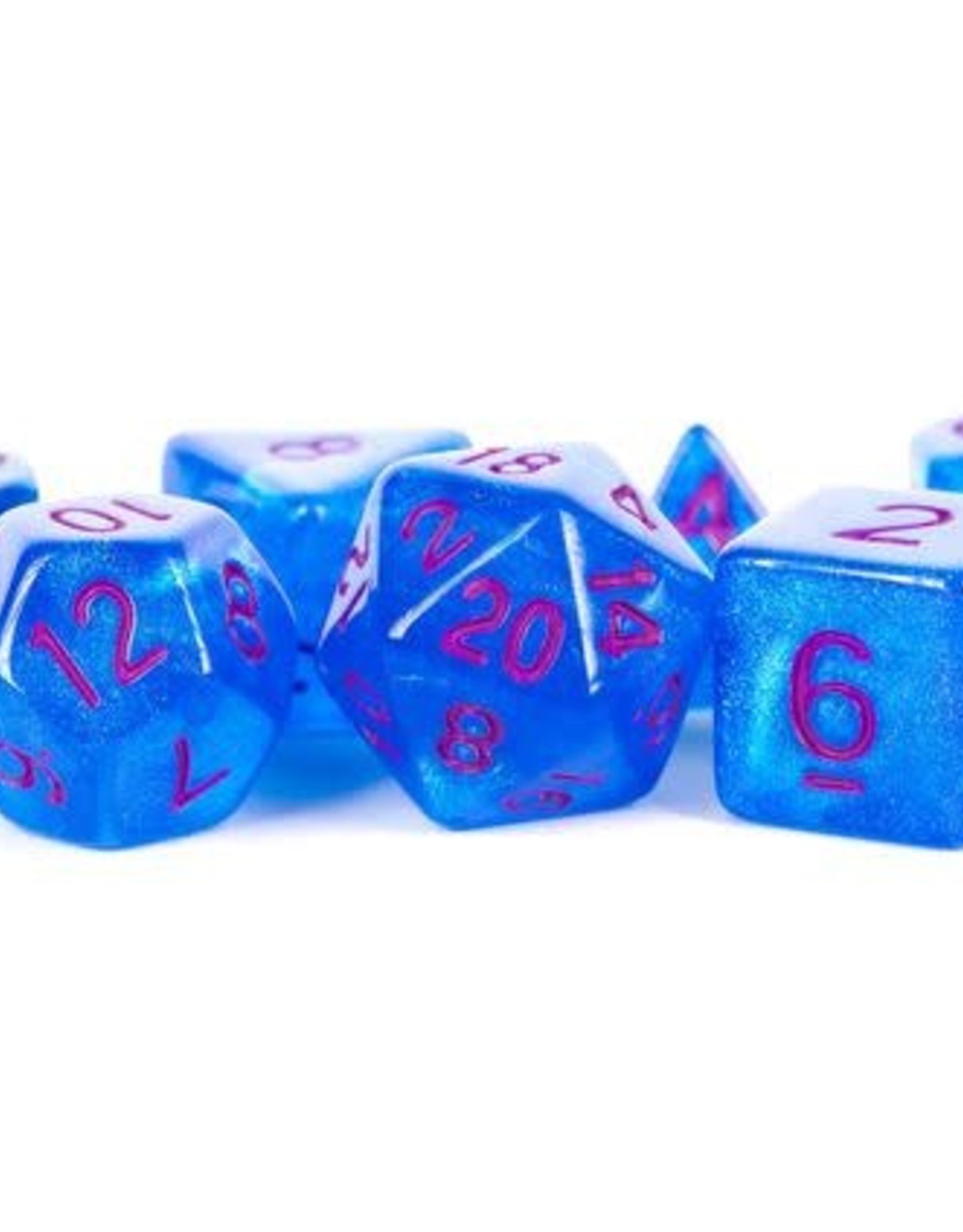 Metallic Dice Games Poly Set Stardust: Blue w/ Purple Numbers