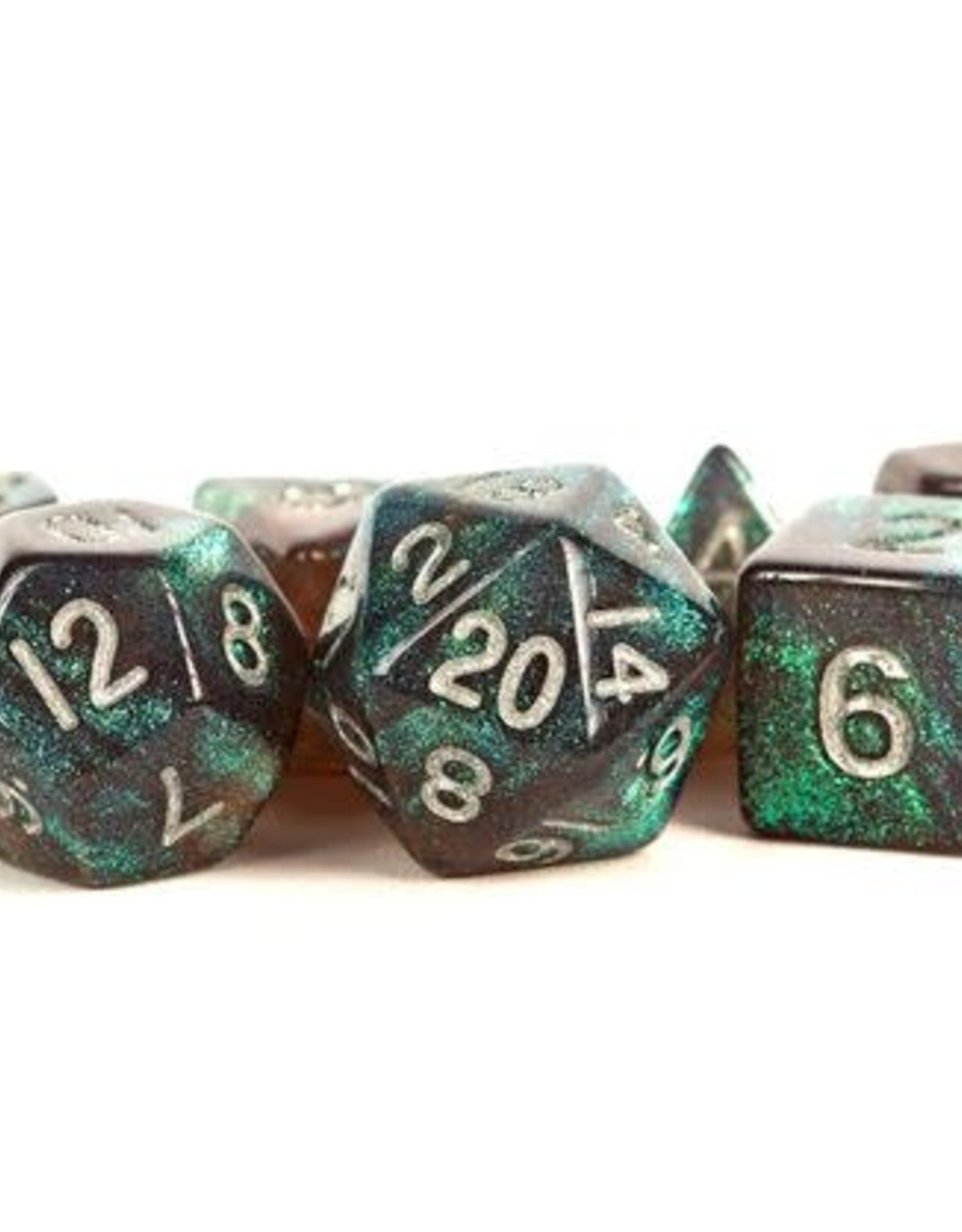 Metallic Dice Games Poly Set Stardust: Gray w/ Silver Numbers