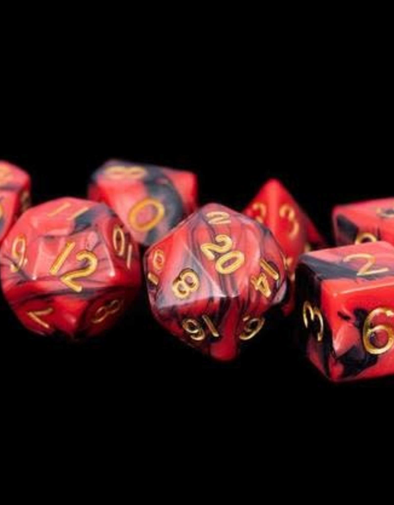 Metallic Dice Games Poly Dice Set Black and Red Marble w/ Gold