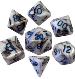 Metallic Dice Games Poly Dice Set Marble w/ Blue
