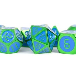 Metallic Dice Games Poly Dice Set Digital Green w/ Blue Enamel