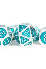 Metallic Dice Games Poly Metal Dice Digital Silver w/ Teal Enamel