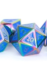 Metallic Dice Games Poly Metal Dice Set Rainbow w/ Blue Enamel