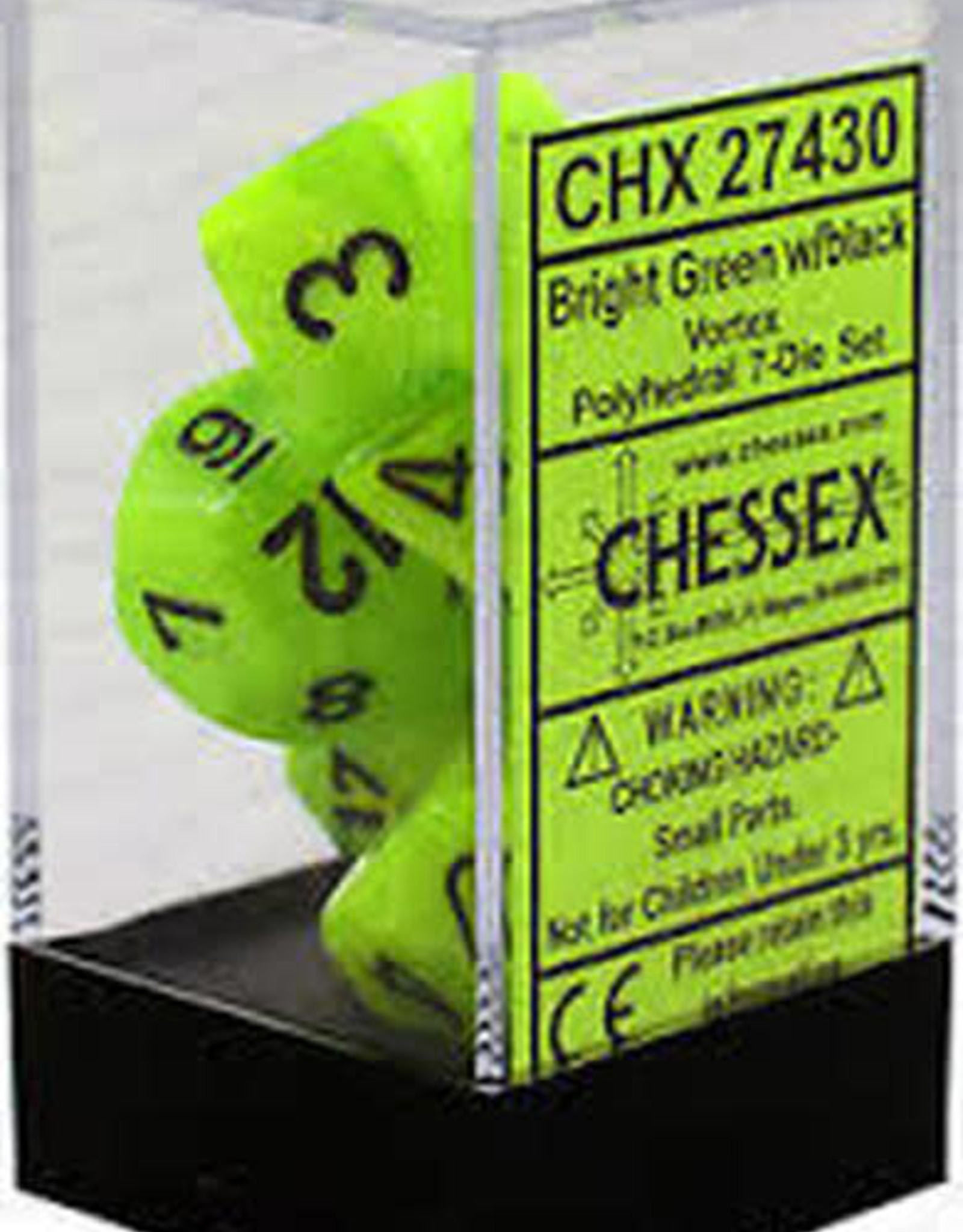 Chessex Poly Dice Set Vortex Bright Green w/ Black