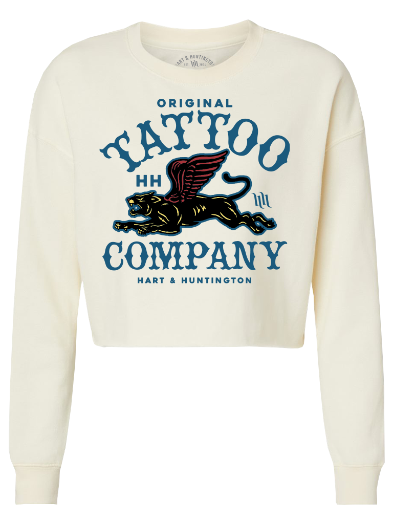 H&H TATTOO Flying Panther Crop Crew Fleece