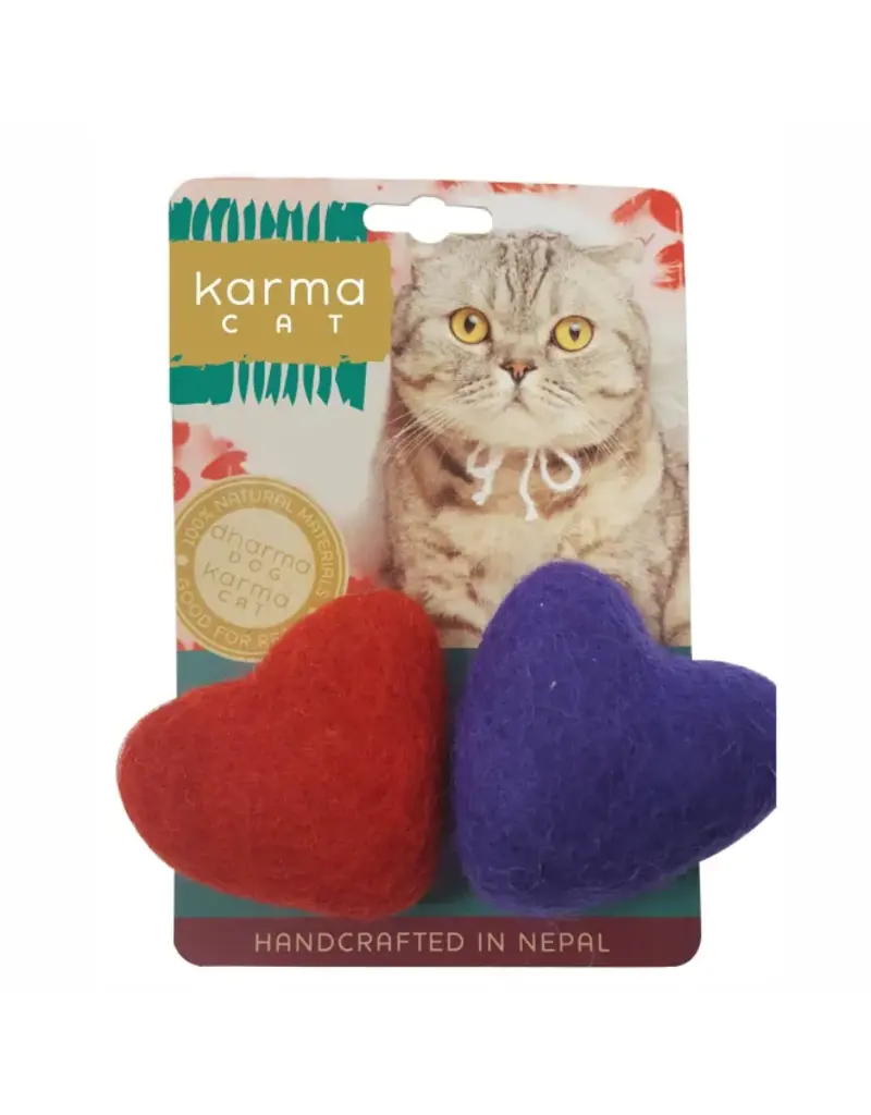 Karma Cat Wool Felt Heart - 2pk Cat Toy