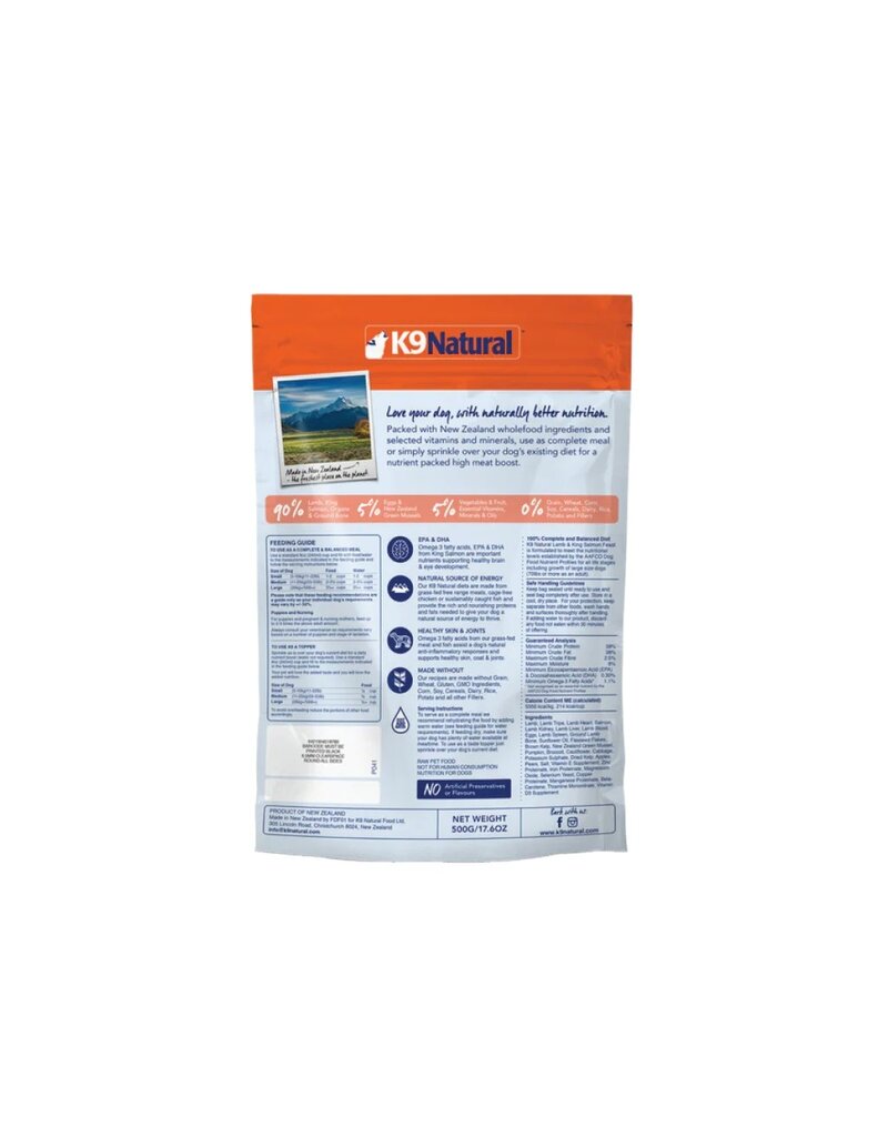 K9 Natural Dog Lamb & King  Salmon Feast 500g 1.8 kg bags