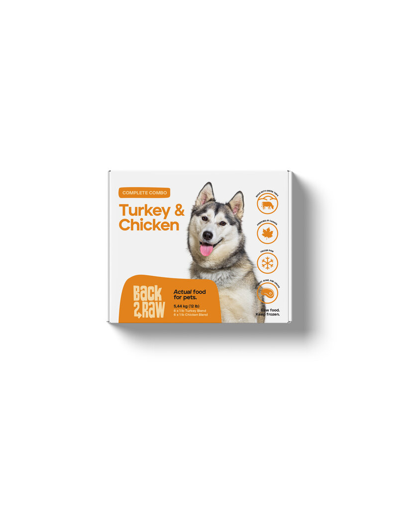 Back2Raw Complete Turkey Blend & Chicken Blend 12 lb Box (12 x 1 lb)