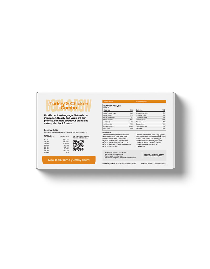 Back2Raw Complete Turkey Blend & Chicken Blend 12 lb Box (12 x 1 lb)