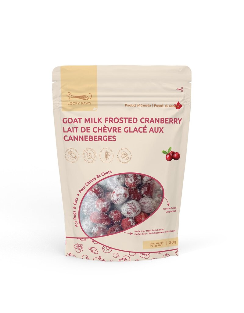 Loopy Paws Goat Milk Frosted Crispies – Cranberry – 20g