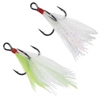 Mustad Feathered Treble Size 6 White/Chartreuse 2-pk