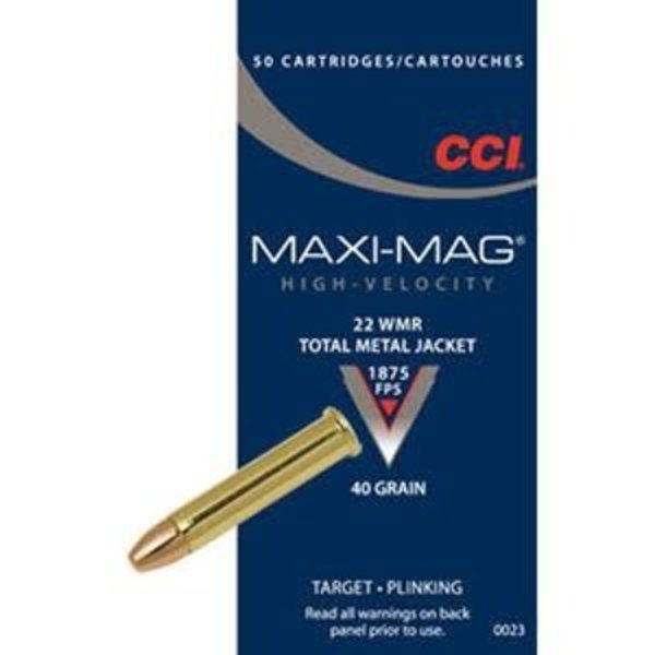 CCI Maxi-Mag High Velocity Ammo 22 WMR 40gr Total Metal Jacket 50 Rounds