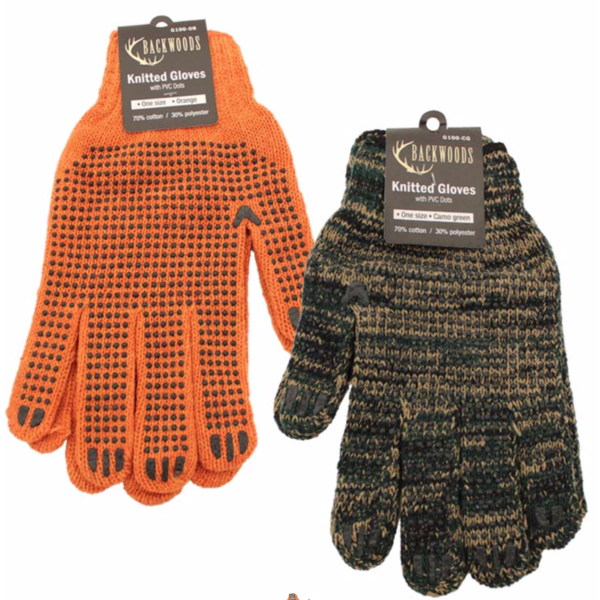 Backwoods Knitted Gloves, Orange w/PVC Dots