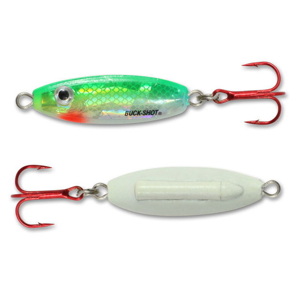 Northland Buck-Shot Rattle Spoon. 1/2oz Super-Glo Perch