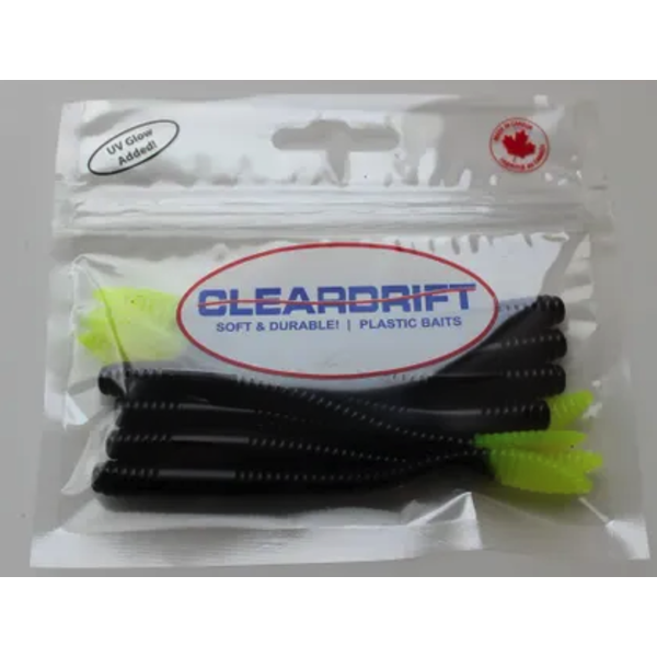 Cleardrift Tackle Steelhead Worm 3.5" Black Chartreuse 8-pk
