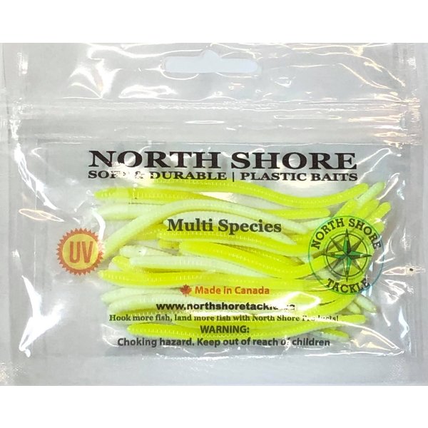North Shore Tackle Trout Worm's 3" Chartreuse White