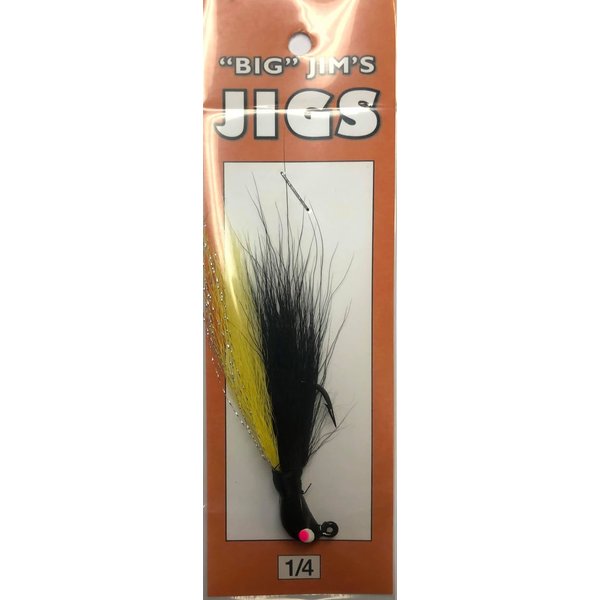 Big Jim's Bucktail Jig. 1/4oz 012 Black Yellow Gut