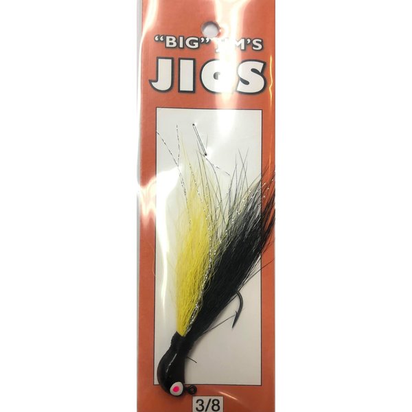 Big Jim's Bucktail Jig. 3/8oz 012 Black Yellow Gut