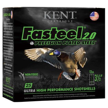Kent Fasteel 2.0 Precision Plated Steel Waterfowl Ammo, 12ga 3-1/2" 1-3/8oz #2 Shot 1550fps 25rds