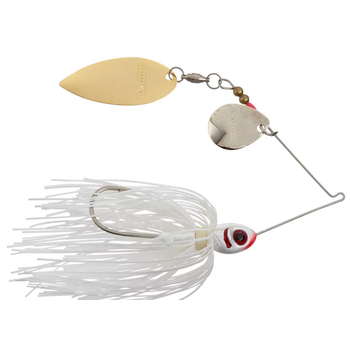 booyah covert bass pike spinnerbait 3/8oz white pearl head silver gold  blades