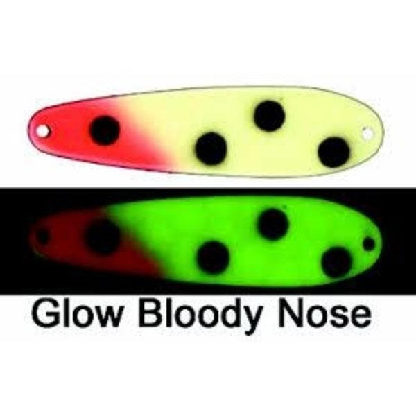 Moonshine Lures Casting Spoon. Glow Bloody Nose 1oz