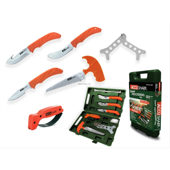 AccuSharp 728C 9-Piece Game Processing Kit, 3 Knives, Saw, Rib Spreader, Zip Ties, Rubber Gloves and Accu-Sharp Sharpner